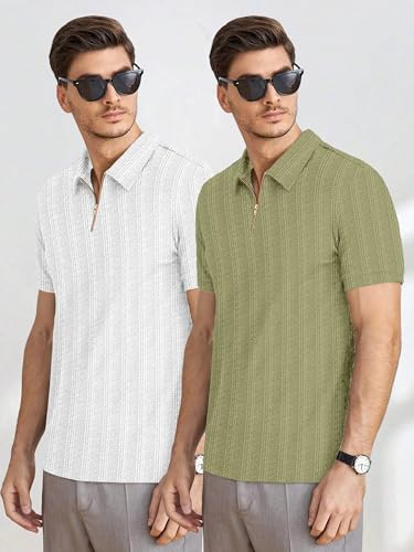 Image of MiraMichi Men's Polycotton Short Sleeve Casual Polo Collar T-Shirt - Lightweight Breathable Classic Polo for Everyday Comfort & Style