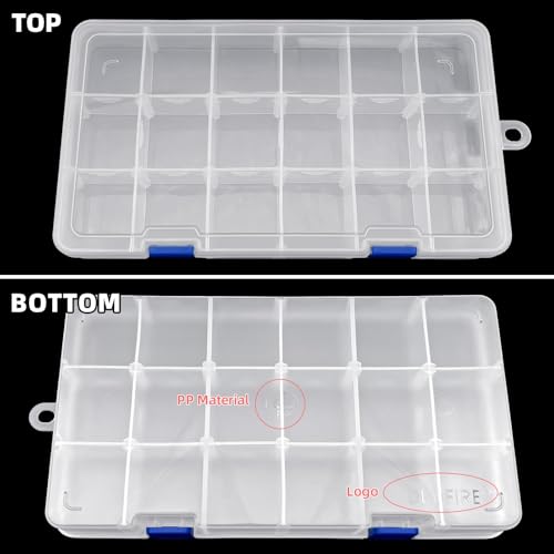 Image of DUOFIRE Plastic Organizer Storage Box, Adjustable Divider 18 Grids, 3 Pack | Clear Removable Compartment Storage Box for Jewelry, Beads, Earrings, Fishing Hooks, Craft, Screws, Nails, Small Tools