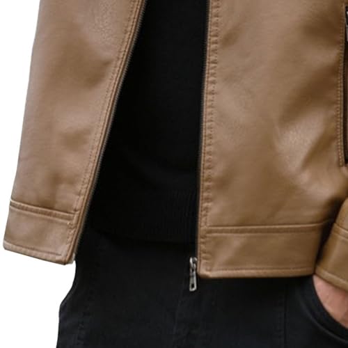 Chaqueta para hombre estilo vintage en cuero sintético caqui miniatura 4