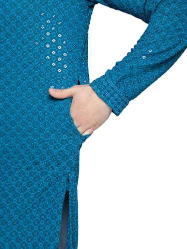 Maple Clothing Sequined Indian Cotton Men's Kurta Pajama Chikankari Embroidered Wedding Guest Outfit4
