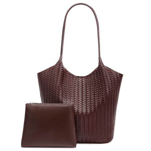 SENDEFN Sac a Main Femme, Sac Cabas Tissé Cuir Vegan, Fourre-Tout avec Fermeture Éclair Poche Intérieure pour L'école, le Travail, la Vie Quotidienne, les...