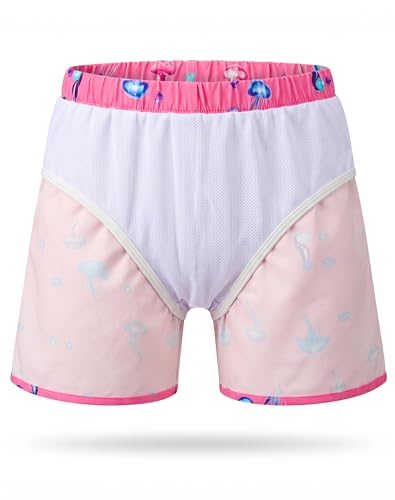 Image of UPTRIS Girls Swim Shorts Beach Board Short with Mesh Liner Quick Dry Summer | Jellyfish Pattern Swimming Trunks Swimsuit with Pockets Surfing, Beach, Vacation and Holiday for Toddler Baby girl