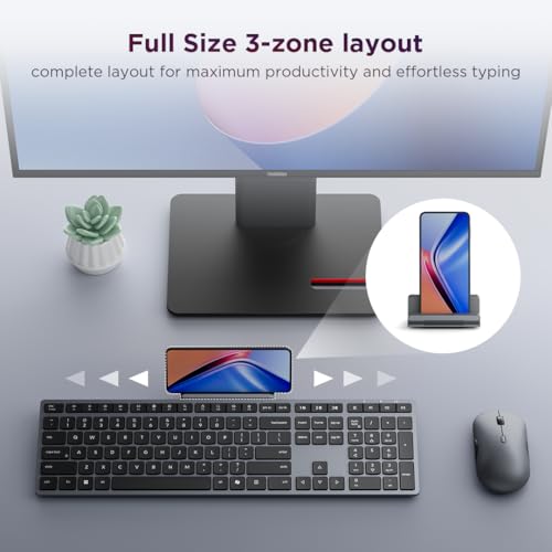 Image of Lenovo 700 Modern Wireless Keyboard & Mouse Combo, 2.4 GHz Dongle & Dual Bluetooth Connection, AES-128 Encryption, 36 Month Battery Life, Quiet Mouse, Luna Grey
