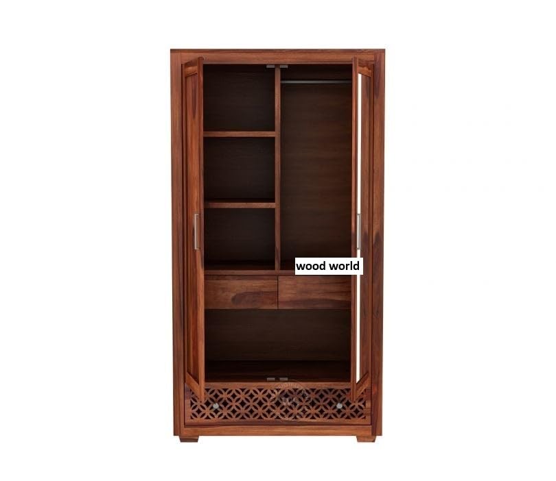 Image of Sheesham Wood Wardrobe with Mirror, 3 Drawer and 5 Shelves Storage for Bedroom Wooden Almirah for Clothes for Living Room Bedroom Home, Solid Wood Furniture (Brown Finish)