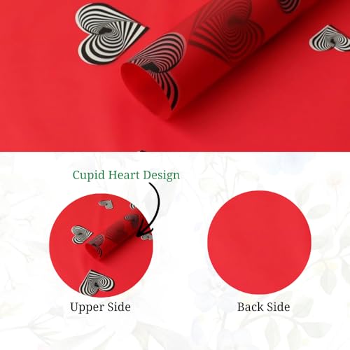 Image of Oasis - 20 Sheets Korean Style Waterproof Premium Bouquet Wrapping Sheet (58cm x 58cm, 60 Microns) | Cupid Heart Design, Giftwrap for Flowers & DIY Gift Wrapping Paper For Valentines Day - Red