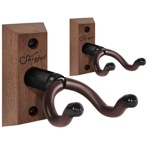 SNIGJAT Ukulele Wall Mount 2 Pack, Black Walnut Wood Ukulele Hanger Wall Hook Holder Stand with Screws, Ukulele Wall Mount Hanger for Mandolin, Banjo, Concert, Pineapple, Soprano, Tenor, Baritone