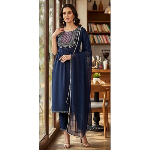 Image of ???? Women s Cotton A-Line Kurta Palazzo Set | Printed Ethnic Co-Ord Set for Office Wear & Festive Look | Comfortable Breathable Fabric Kurti Pant Set for Women, Regular Fit