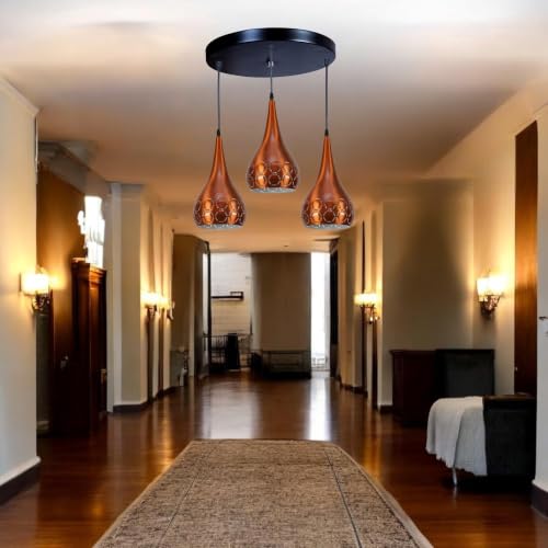 Image of GreyWings 3 Light Hanging Light for Home, Orange Aluminium Pendant Light with E27 Holder, Modern Ceiling Hanging Lamp for, Bulb Not Included, Cluster Set