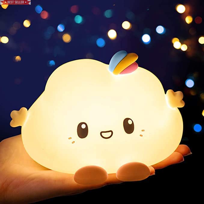 Baby Night Light Cloud, Nursery Decor, BabyShower Gift, USB Rechargeable Colorful Night Light for Kids Room, Silicone LED Light, Changing Colors, Toddler Christmas Gifts