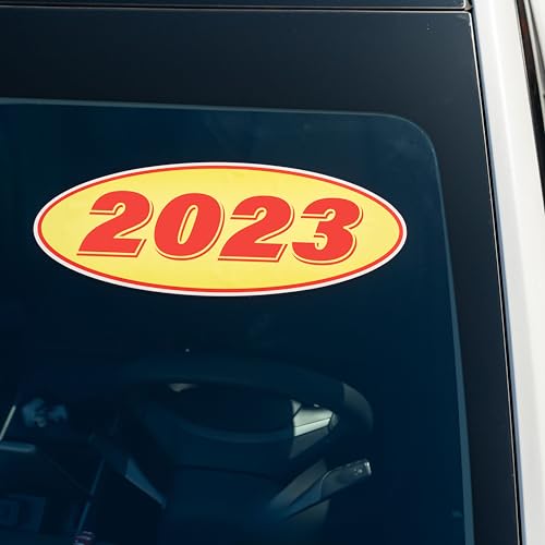 Image of 2023 Car Model Year Windshield Stickers | 14 inch x 5.5 inch Oval Stickers for Car Dealerships, Vehicle Windshields (Pack of 12)