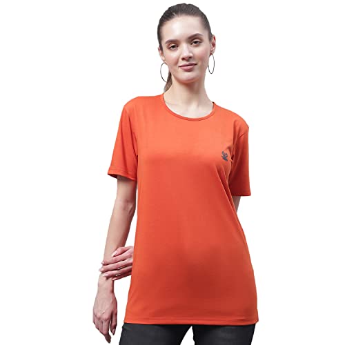 Image of Mack Jonney Women Round Neck Cotton Solid Regular Fit T-Shirt-T Anthraa 001-P