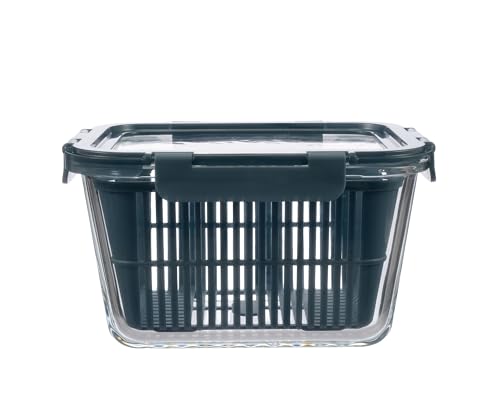 Image of Stegl Glass Food Storage Container Airtight Container with Silicone Lid & Drain Basket | Leak Proof Food Container for Meal Prep | Microwave Safe Transparent Kitchen Container