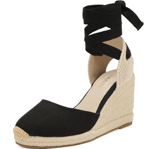 Image of Women's Espadrille Wedge Sandals Closed Toe Lace-Up Shoes