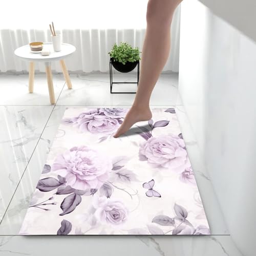 Tapis de sol antidérapant 80x120cm à fleurs violet clair pour l'entrée du hall - 5