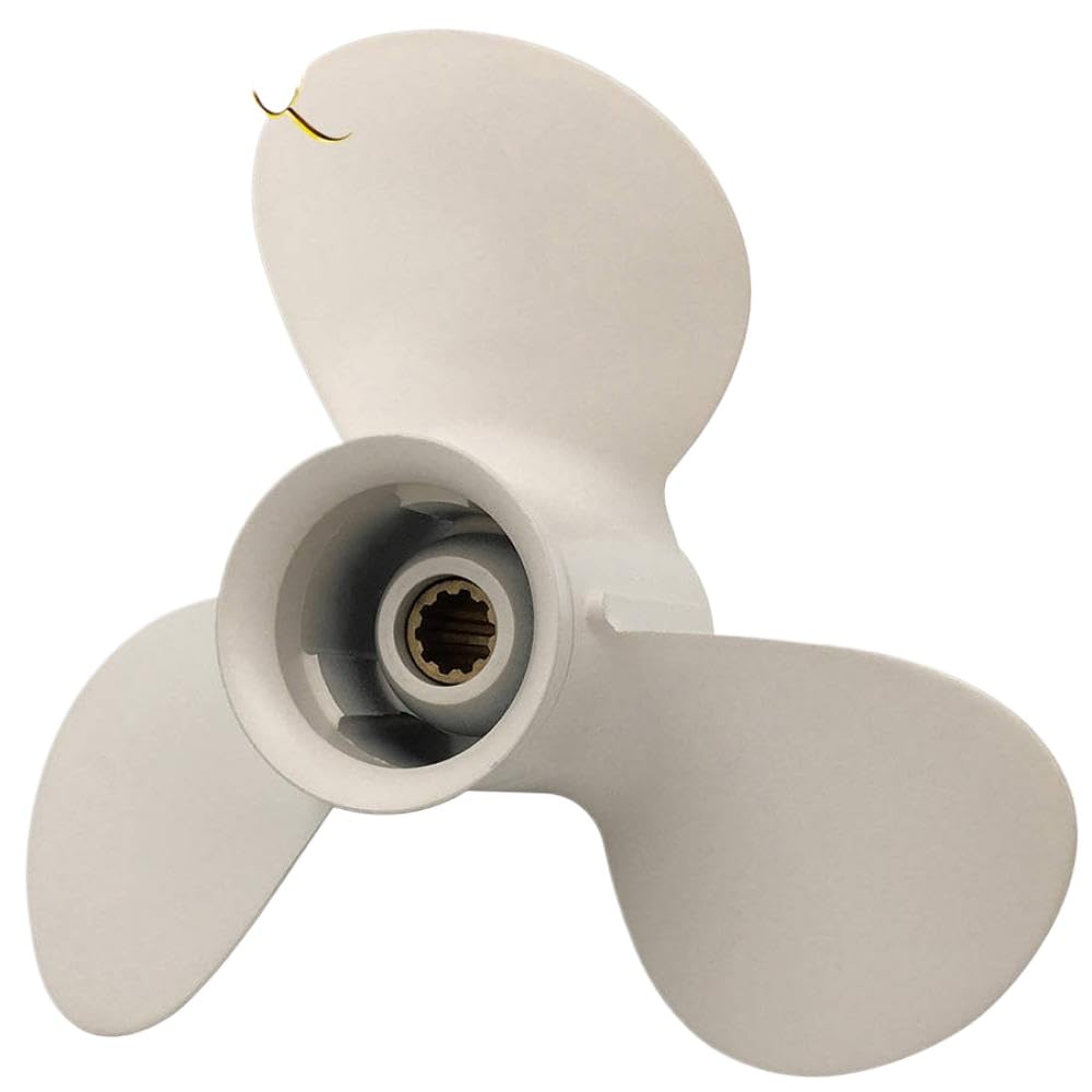 Elica In Alluminio Bianca 3 Pale 664-45945-00-EL 9 7/8 X 10 1/2 Pollici 10 Scanalature Rotazione R Compatibile Con Fuoribordo 20-30 HP