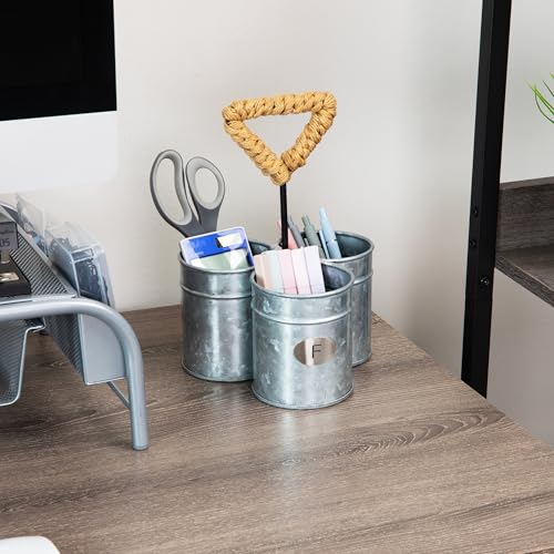 Mind Reader 3-Compartment Organizer with Handle, Multi-Use Storage Caddy, Galvanized Metal, 7" L x 7" W x 10" H, Silver image 2