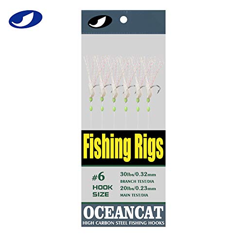 Ocean Cat 10 Packs Rainbow Lucid Fishskin 6 Hooks Fishing Rigs With String Hooks Glow Fishing Beads High Carbon Hooks For Freshwater Saltwater Fishing Lures Bait Rig Tackle (14#) #TOP5
