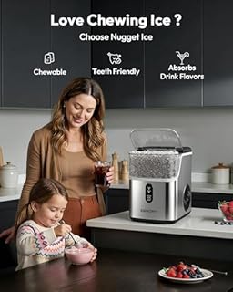 EUHOMY Nugget Ice Maker Countertop, Ready in 7 Mins, 34Lbs/24H Pebble Ice Maker Machine, Self-Cleaning Countertop Sonic Ice Makers with Ice Scoop&Basket, Pellet Ice Maker for Home, Stainless Steel