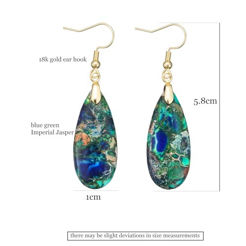 Boho Handmade Green Blue Waterdrop Imperial Jasper Stone Dangle Silver Earrings for Women by Plumiss - Image 5
