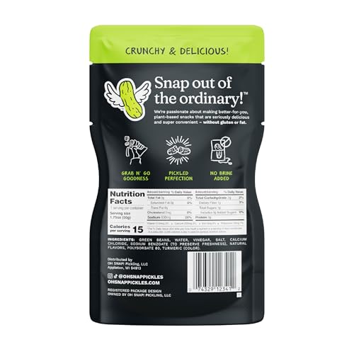 OH SNAP! Cool Beans (12 Pack) - Pickled Green Beans in Single Serve Pouches - Fresh Packed Ready To Eat Pickled Veggie Snacks - Gluten-Free, Fat-Free & Made With Non-GMO Veggies - Delicious & Healthy Snack