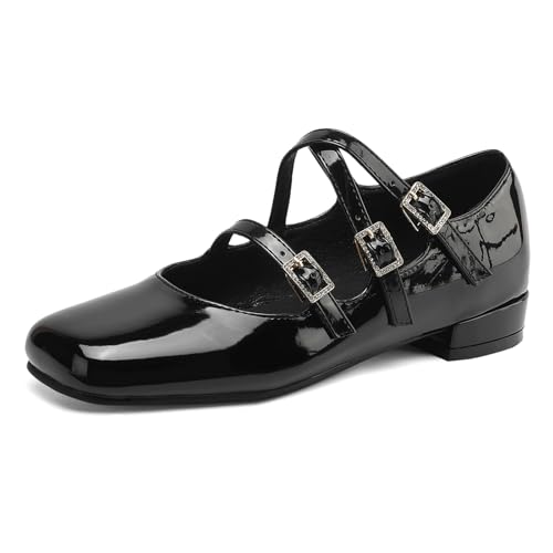 Cozivwaiy Womens Ballet Mary Jane Flats Comfortable Square Toe Adjustable Strap Work Office Mary Jane Shoes