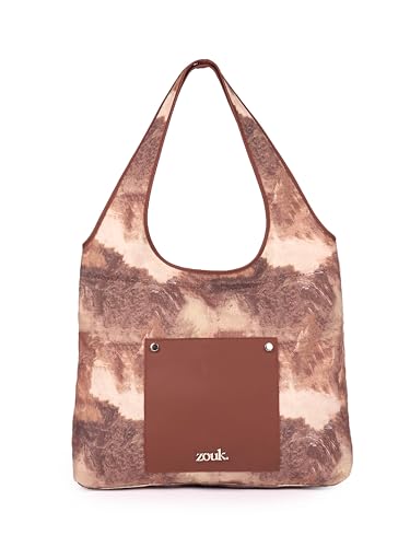 Image of ZOUK Printed Sora Tote Bag | Handcrafted Rollable Women's Tote | Vegan Leather & Canvas Lightweight Shoulder Bag for Daily Use