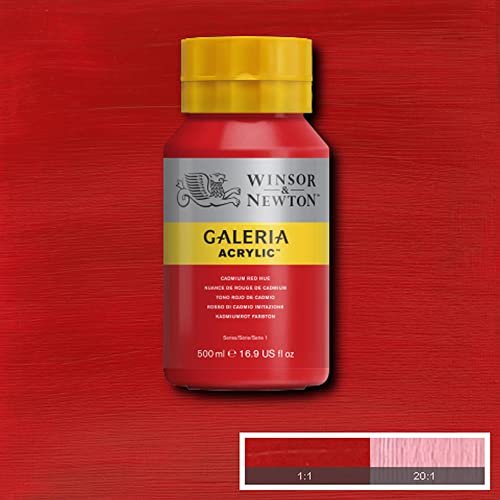 Image of Winsor & Newton Galeria Acrylic Colour - Jar of 500 ML - Cadmium Red Hue (095) - Highly Pigmented Lightfast Artists' Acrylic Paints for Canvas, Wood, Fabric & Paper - More Colours Available