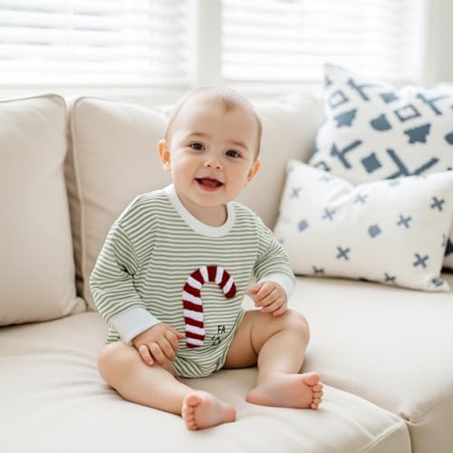 Baby Boy Girl Christmas Outfit Embroidery Striped Sweatshirt Romper Waffle Knit Long Sleeve Fall Bodysuit Jumpsuit2
