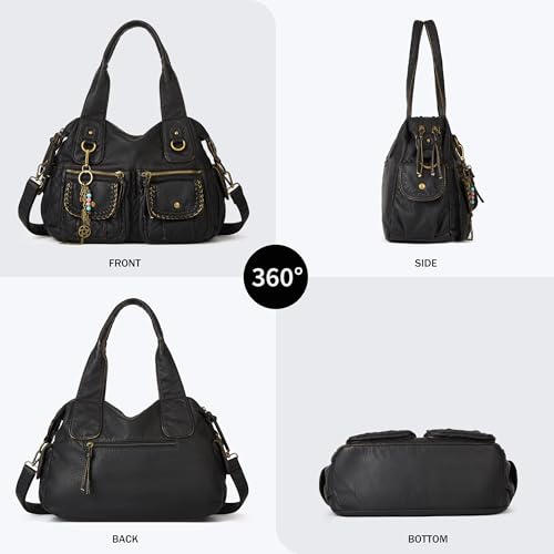 Image of Worldlyda Women Canvas Hobo Purse Multi Pocket Tote Shopper Shoulder Bag Casual Top Handle handbag with Embroidery Ethnic