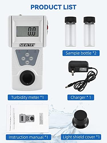 NEWTRY Turbidity Meter, Portable Digital Water Turbidimeter, ISO7027 Compliant, Accuracy 0.1, 0-200NTU, LCD with Backlight, for Lab Water Treatment Plant Wine Industry