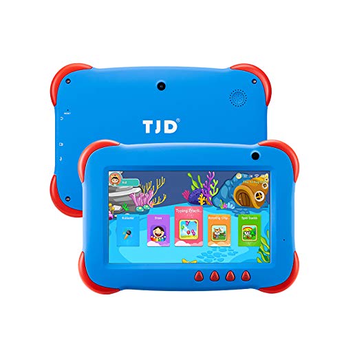 TJD Tablet for Kids, MT-702QU 7 inch Android Kids Tablet, Parental Control and Learning Game Apps, Fall-Proof Covers at The Four Corners, 1GB RAM 16GB ROM, 1024 x 600 TN Screen, Bluetooth, Blue