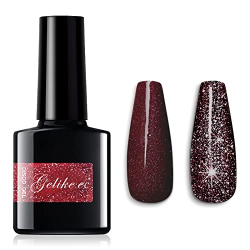 Gelike Reflective Glitter Gel Nail Polish - Gorgeous Red Colors Soak Off Disco Diamond Nail Art Polish Sparkly Shiny Manicure Varnish, UV Led Lamp Required, 0.34 Fl.Oz