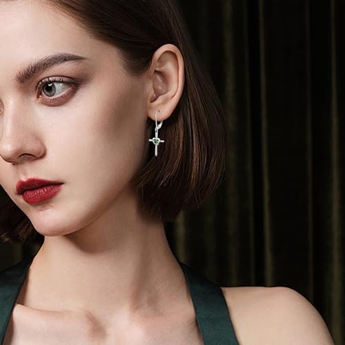 Cross Earrings Sterling Silver Opal Crucifix Dangle Drop Earrings Heart Birthstone Religious Jewelry for Women2