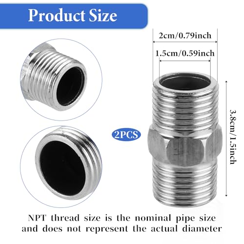 BOHUIZ 2 Stück Edelstahl Doppelnippel, Doppelnippel 1/2 Zoll Duschschlauch Adapter Gewinde Schlauchverbinder für verschiedene Wasserleitungen oder Luftleitungen verbindenden