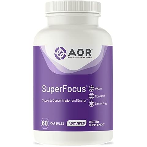 AOR, SuperFocus, Supports Concentration, Energy, Mental Alertness, Calm and Relax, Dietary Supplement, 60 Servings (60 Capsules) Cover