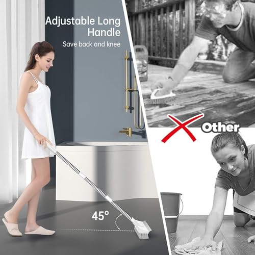 Image of Barebeauty 2 in 1 Bathroom Cleaning Brush with Long Stainless Steel Handle - Floor Scrub Brush with Wiper for Kitchen, Bathroom, Wall and Deck