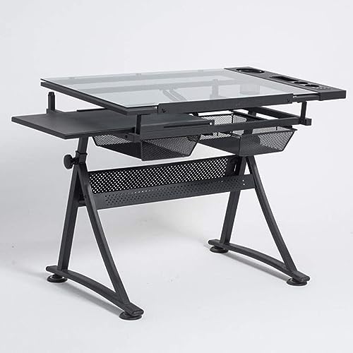 Height Adjustable Drawing Desk, Tiltable Craft Table with Storage, Large Art Desk, for Home Office Drafting Table