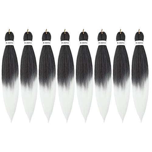 ROSDINA Pre-Stretched Braiding Hair - 28 Inch Ombre Hair Extension Braiding Hair Pre-Stretched Professional Synthetic Fiber Crochet Hair Hot Water Setting Soft Yaki Texture ( 28”, TGray-8P )