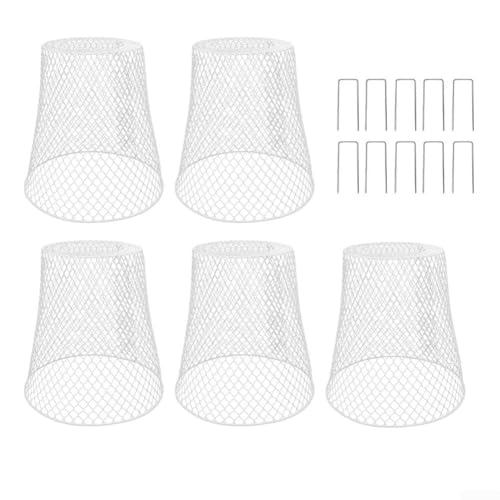 HEIBTENY 5 fundas de hierro para protección de plantas, refugios de jardín con estacas de tierra, cúpulas de malla de alambre para plantas al aire libre, verduras, flores (blanco)