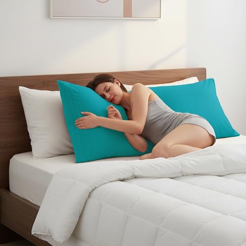 Image of Elegant Comfort Luxury Ultra-Soft 1-Piece Body Pillowcase - 1500 Premium Hotel Quality Microfiber Double Brushed - Wrinkle Resistant, Body Pillowcase Size, Turquoise
