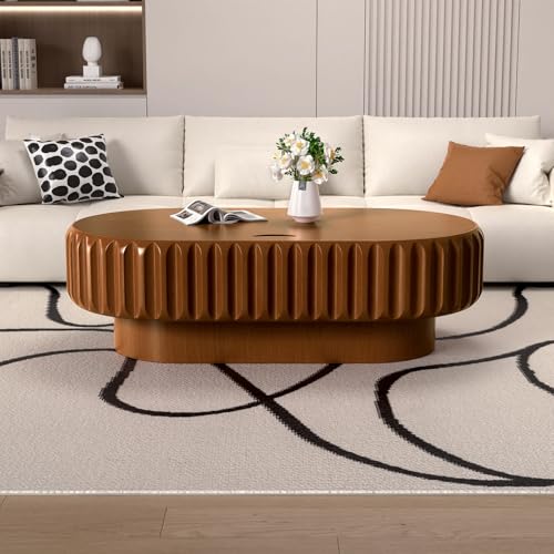 Table basse ovale en bois massif plaqué marron L110cm