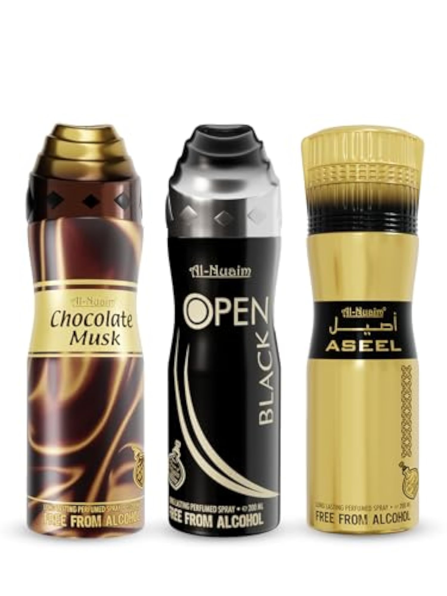 Chocolate Musk, Aseel & Open Black Alcohol Free Deodorant Pack of 3