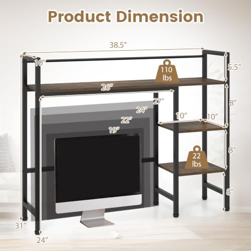 Image of Tangkula 4-Tier Desktop Bookshelf, 38.5 inch Dorm Desk Hutch, Rustic Brown