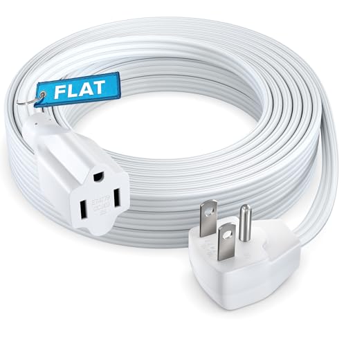 Maximm Extension Cord Heavy Duty (20 Feet) Flat Wire 3-Prong Flat Plug 14 AWG Power Cord - UL Certified White Ideal for Home and Office Use Appliances Electronics Power Tools