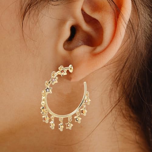 Pendientes de aro abiertos con circonitas brillantes de alta joyería 6