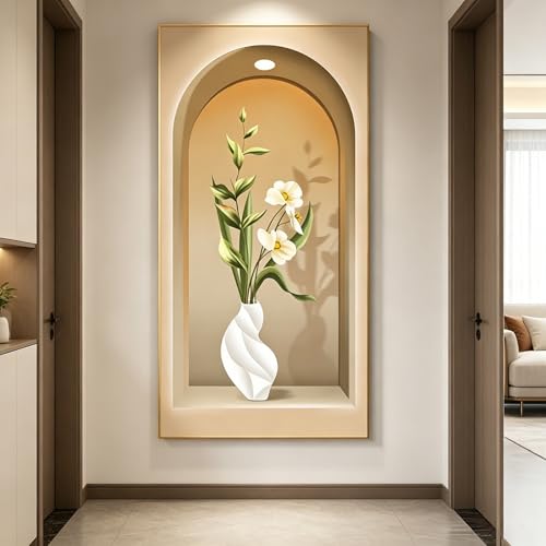 Image of TgrGiEDenLO 3D LED Wall Art with Sunset Floral Oil Painting, Minimalist Canvas Wall Decor for Entryway, Bedroom & Living Room(C,Black,40x80cm/15.7x31.5in)