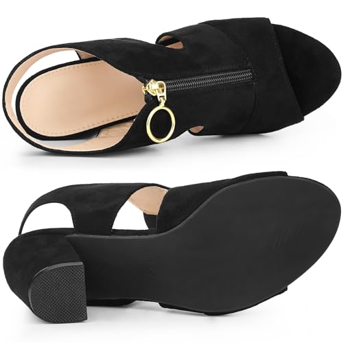 Allegra K Allegra K Women's Front Zip Cut Out Chunky Heels Black Slingback Gladiator Heel Sandals - 6.5 M US