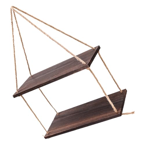 BESPORTBLE Estante Colgante Rústico de Pared de Madera Negra Doble Capa Cuerda de Yute, Estantes Flotantes para Plantas y Decoración, Soporte Decorativo para Hogar y Sala