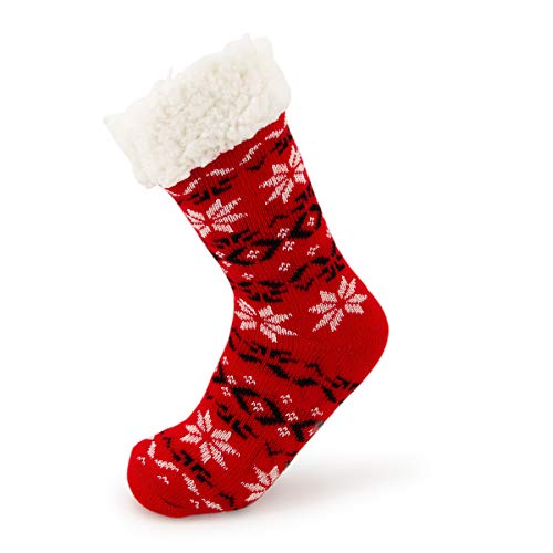 Dg Hill Treehouse Knit (2 Pack) Womens Thick Knit Sherpa Fleece Lined Thermal Fuzzy Slipper Socks With Grippers #TOP3