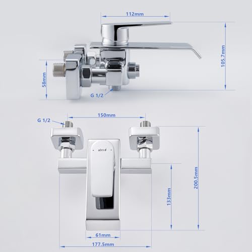 Ulytid Badkuipkraan waterval, waterkraan, badkuipkraan van messing, chroom mengkraan badkuip met drukschakelaar, douchearmatuur, opbouw, armatuur, douche, badkraan voor badkamer - Afbeelding 6